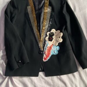 Vintage 80s Black Blazer with Gold Sequin Accents whimsigoth Size 8 artsy